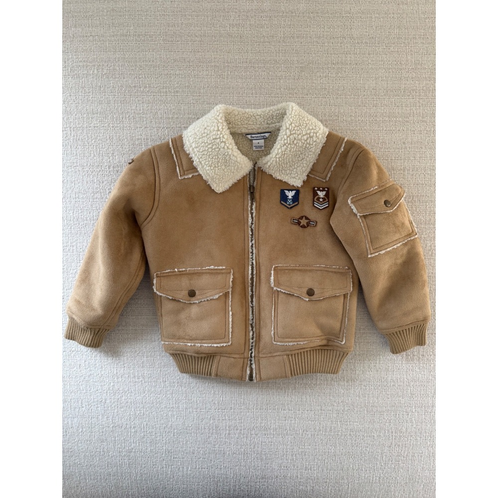 Hartstrings Boys Flight Bomber Jacket Size 4 Brown Faux Suede Aviator Patches